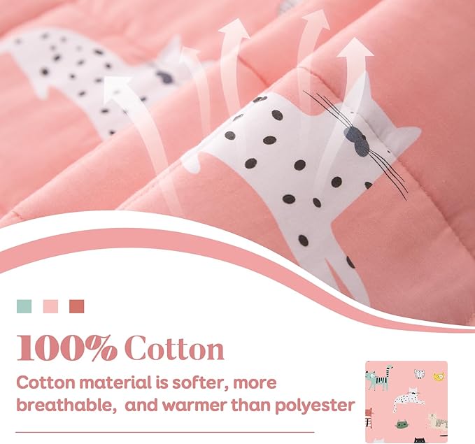 Sivio Weighted Blanket - 100% Cotton Heavy Blanket 7lbs, 41 x 60 inches, Washable Breathable Soft Throw Blanket for Calm Sleeping for Home and School Nap, Pink Cat