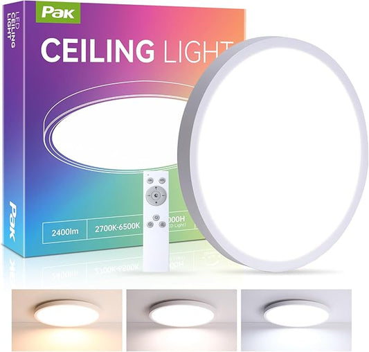 12 Inch LED Flush Mount Ceiling Light Fixture, 24W Modern Ultra-Thin Ceiling Lamp with Remote, 2400LM Dimmable Brightness, 2700K-6500K Adjustable Color Temperature, for Bedroom Living Room Kitchen
