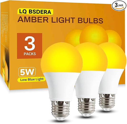 1800K Amber Light Bulbs for Sleep, 5W Blue Light Free Light Bulbs, Promote Melatonin Production, Relieve Stress, Assisting Sleep, a19 Amber Night Light qith E26/E27 Base for Most Lamps, 3PK