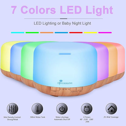 Diffuserlove Diffuser Essential Oil Diffusers 500ML Remote Control Aroma Diffuser Cool Mist Aromatherapy Diffuser with Mute Design, Timer and Auto Shut-Off for Office Living Room Yellow