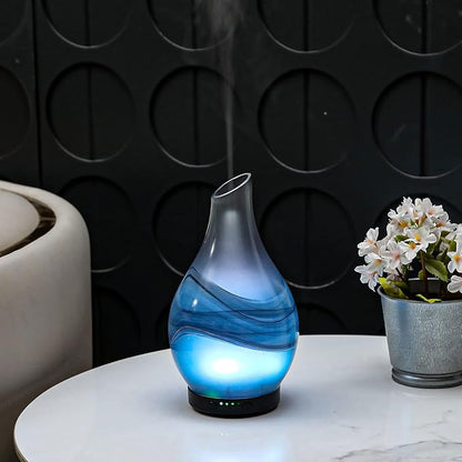 MAXWINER Essential Oil Diffusers Handmade Art Glass Ultrasonic Aromatherapy Diffusers with 7 Colors Lights Changing, Waterless Auto Shut-Off, Time Setting for Home, Office, Room 120ml