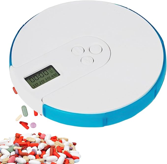 Automatic Pill Dispenser, Digital Pill Organizer Box, 7 Day Tablet Storage, Up to 4 Alarms Feature, Large Clear Display, Privacy Protecting Design, Home Use Medication Management
