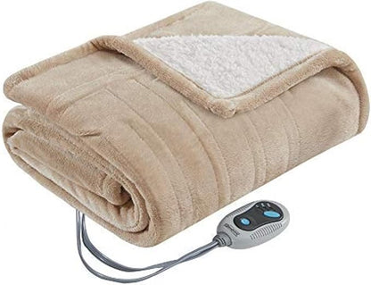 Beautyrest Wearable Electric Poncho Wrap Blanket, Ultra Soft Sherpa & Berber Fleece Heated Throw with Low EMF, UL Certified & OEKO-TEX, 3 Heat Settings & 2 Hour Auto Shutoff, Gift-Ready, 50"x64",Tan