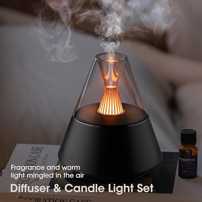 Essential Oil Diffuser, Modern Style Aromatherapy Aroma Diffusers with Candle Light, Fragrance Ultrasonic Cool Mist Humidifier, Remote Control, Auto Shut-Off, for Home Living Room Office
