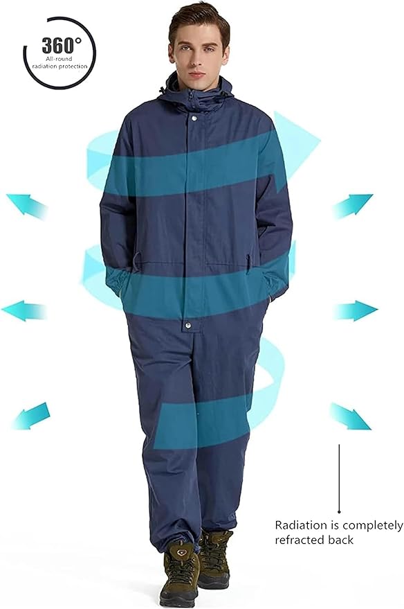 EMF Anti-Radiation Clothes,Silver Fiber Radiation Protection Fabric for RF/LF Blocking/Shielding,Blue,50% Silver-3XL