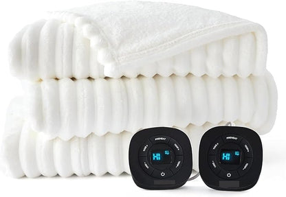 Dual-Monitor Temperature-Adjustable Electric Blanket, Timed Blanket, for Home Use, (90x100 Inches, Gray)(08 - White)