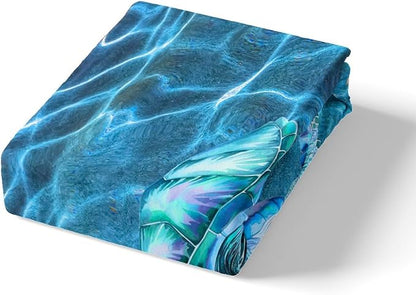 Sea Turtle Kids Fitted Sheet Queen Size,Coral Seaweed Marine Life Bedding Set,Boys Girls Room Decor,World Ocean Animals Bed Cover,Sea Blue Bed Sheet,2 Pillowcases