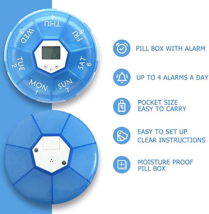 Weekly Pill Dispenser with Alarm, 7-Day Medicine Pill Organizer with up to 4 Alarms Per Day,Portable Smart Pill Box, Pill Reminder