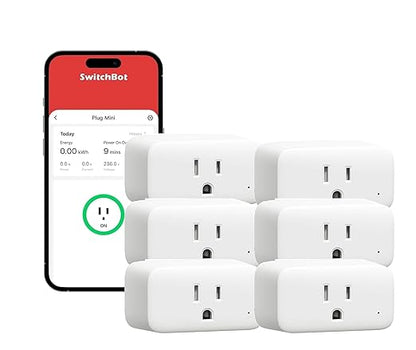 SwitchBot Smart Plug Mini, 15A Energy Monitoring, WiFi & Bluetooth Outlet, Compatible with Alexa, Google Assistant, Home Assistant, App Control, Timer Function, No Hub Required, Compact Design