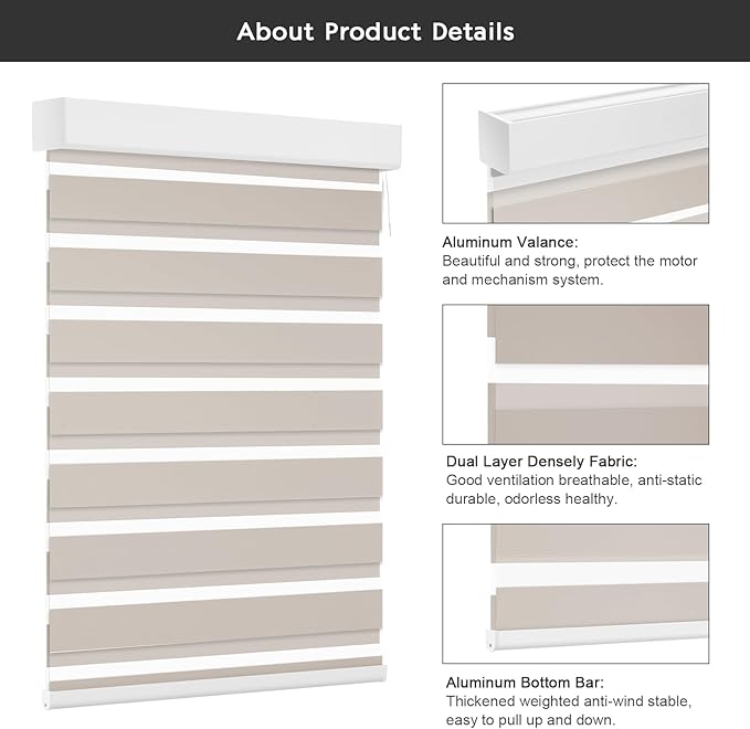 Changshade Auto Blinds Electric Motorized Window Shades Work with Alexa, Google Home, Apple Homekit, Automatic Blackout Blinds for Indoor Windows Remote Control, Custom Zebra Roller Shades, Beige