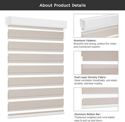 Changshade Smart Motorized Zebra Blinds Remote Control for Indoor Door Windows Blackout, Room Darkening Custom Size Shades Electric Power Automatic Work with Alexa, Google Home, Apple Homekit, Beige
