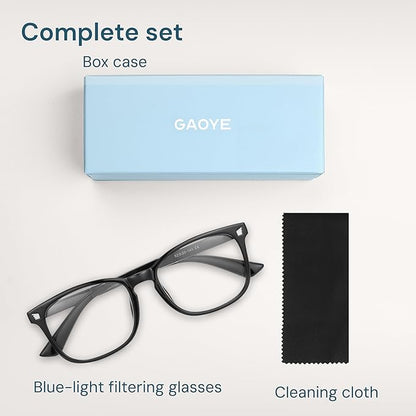 Gaoye Black Blue Light Glasses for Computer & Gaming - Anti UV Ray Lenses, Scratch-Resistant & Comfort Fit