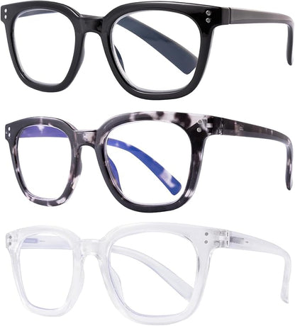 3 Pack Reading Glasses for Men Women Blue Light Blocking with Spring Hinge, Blocking Readers Anti UV Ray Filter Eyeglasses, Square Computer Reader Glasses,+2.5