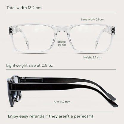 Gaoye 2-Pack of Reading Glasses - Blue-Light Filter, UV Protection - Readers with Rectangle Frames