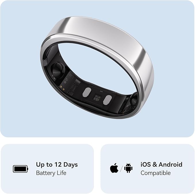 RingConn Gen 2, World’s First Smart Ring with Sleep Apnea Monitoring, No APP Subscription, 12-Day Battery Life, Stress/Heart Rate/Women's Health Tracker, Android & iOS Compatible (Silver, Size 6)