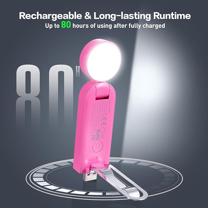 VAVOFO USB Rechargeable Book Light, Blue Light Blocking, Amber Light Clip On Bookmark Shaped Reading Light, Eye Care 6 LEDs Book Light for Bookworms Reading in Bed with 9 Lighting Modes (Rose)