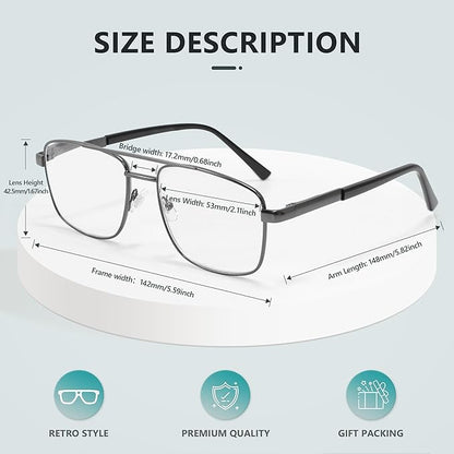 EASY READ Aviator Reading Glasses for Men,Blue light blocking Readers Men Metal Eyeglasses with Spring Hinge