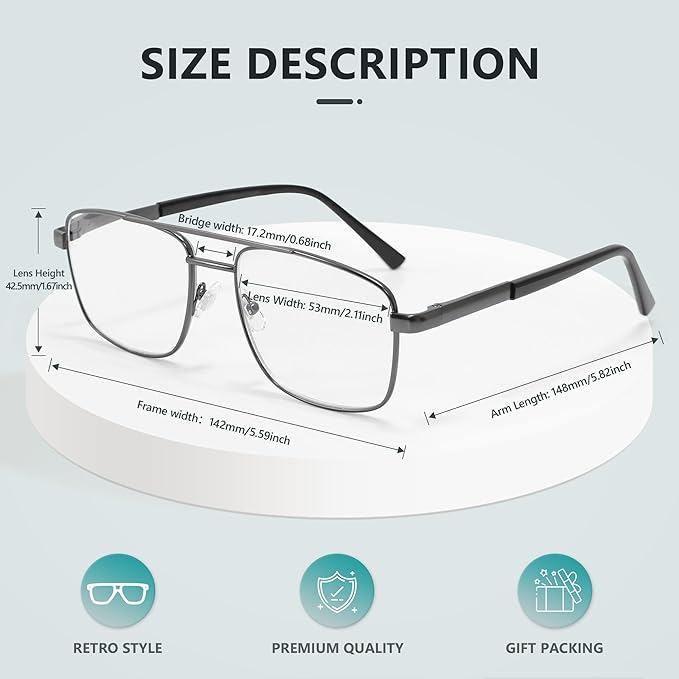 EASY READ Aviator Reading Glasses for Men,Blue light blocking Readers Men Metal Eyeglasses with Spring Hinge