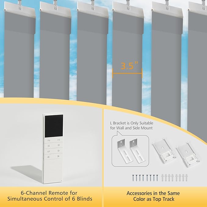 Mortorized Vertical Blinds, Custom Blackout Window Shades, Remote Control Patio Door Vertical Blinds for Sliding Glass Door, Home, Indoor Windows, Grey