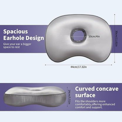 Gray Orthopedic Ear Piercing Pillow - Side Sleeper Support with 3.5" Ear Hole Relief, Hypoallergenic Pillow for Healing Piercings