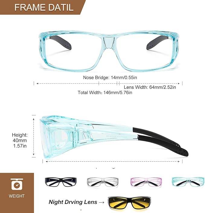 Fit Over Glasses Blue Light Blocking and Night Vision Driving Glasses for Men Women Wrap Around Goggles Eyewear PT2006
