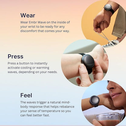 Embr Wave Cooling Bracelet - Warming Bracelet - Personalized Thermal Relief - Manage Hot Flashes, Night Sweats, Sleep, Tension - Clinically Proven - Rechargeable - Black