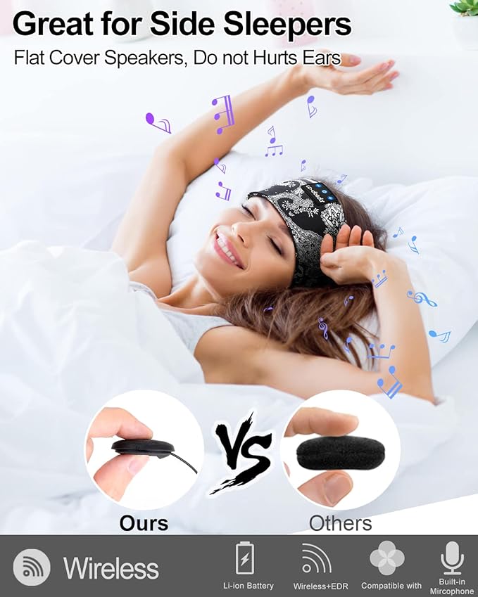 LC-dolida Sleep Headphones Bluetooth Headband Music Headband Wireless Band Headband Headphones with Thin HD Stereo Speakers Perfect for Side Sleepers, Sport, Yoga, Travel