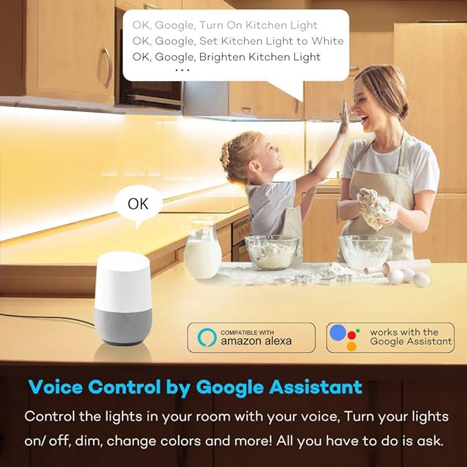 4 PCS Aluminum Round WiFi RGB Under Cabinet Lights Kit,Work with Alexa,Goog le Assistant,App and 2.4G RF Remote,Music Sync LED Light with Timmer Dimmable Under Counter Lights for Kitchen Bedroom