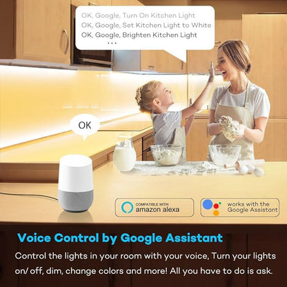 4 PCS Aluminum Round WiFi RGB Under Cabinet Lights Kit,Work with Alexa,Goog le Assistant,App and 2.4G RF Remote,Music Sync LED Light with Timmer Dimmable Under Counter Lights for Kitchen Bedroom