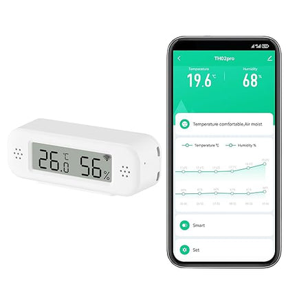Smart Digital Thermometer Hygrometer, WiFi Indoor Temperature Humidity Sensor with App Alerts, Mini Room Temperature Meter with Data Storage and Export, Compatible with Alexa. 1PCS