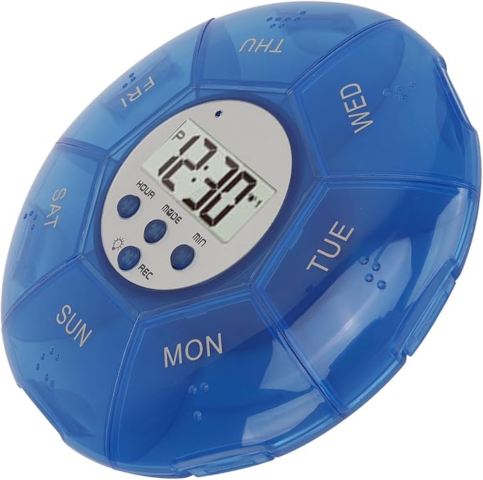 Case with Alarm, Weekly Medicines Setting Up Voice Reminders with Recording Playback Function 7 Day Medication Times Dispenser The Elderly Blind Person