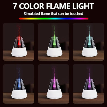 Flame Essential Oil Diffuser, Upgrade 7 Colour Lights Aromatherapy Diffuser, Oil Diffuser, Air Humidifier, Aroma Diffusers for Home, Bedroom, Office, Yoga, Timer & Waterless Auto Off (White)