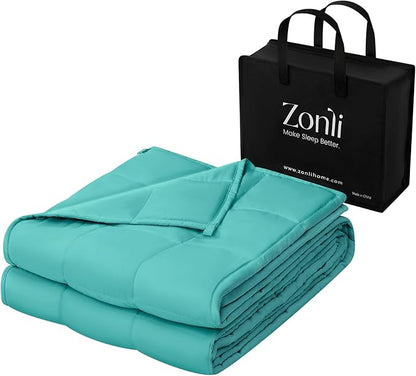ZonLi Weighted Blanket for Adults(48"x72",15lbs, Dark Green) Twin Size High Breathability Cooling Heavy Blanket, Soft Material with Premium Glass Beads,All-Season.