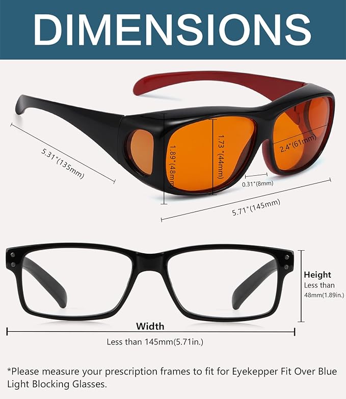 BLUELESS Fit over Blue Blocking Glasses with Orange Tinted Lens Sleep Glasses, Black Red
