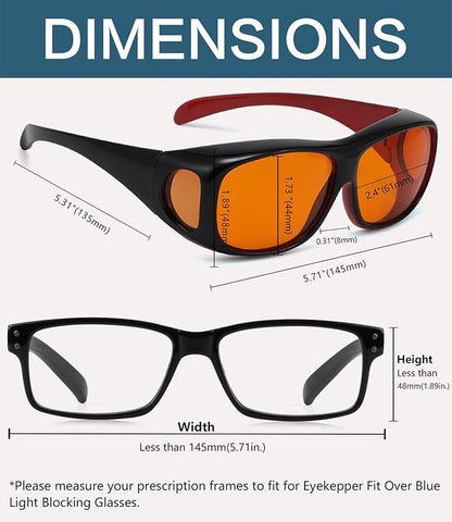 BLUELESS Fit over Blue Blocking Glasses with Orange Tinted Lens Sleep Glasses, Black Red