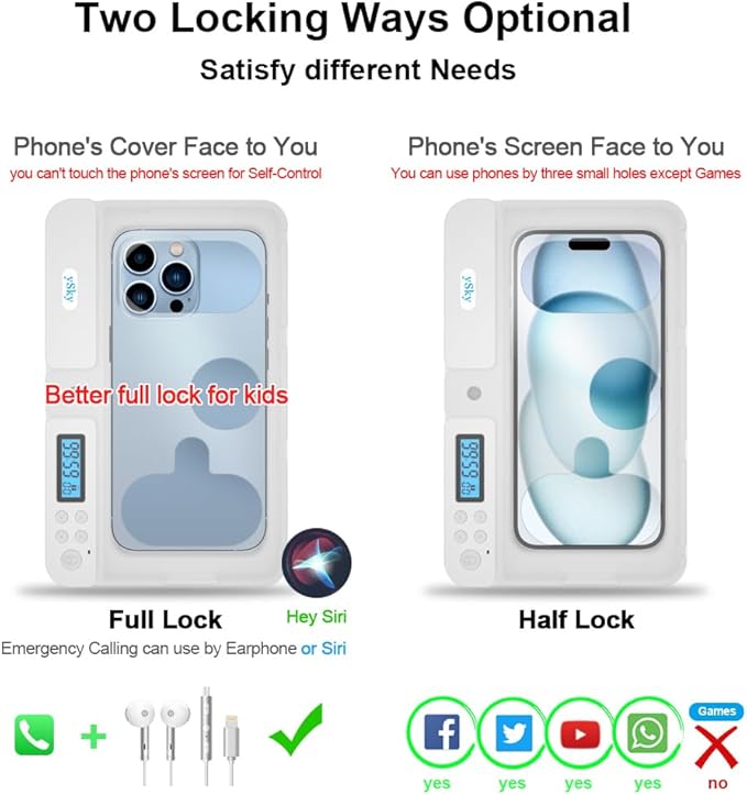 ySky Portable Phone Lock Box with Timer for iPhone and Android Phones, Self-Control Timed Phone Jail Locker to Help Kids,Students, Adults Focus Back, Unplug from Phones Boost Your Mental Wellness