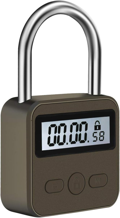 Metal Time Padlock - Multi-Function Timer Lock 99 Hours Max Timing with Electronic LCD Timed Display Micro USB Rechargeable Black