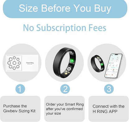 Smart Ring for Women Men, Health Fitness Tracker Ring with Heart Rate/Sleep Tracker/Blood Oxygen/HRV/Stress/Calorie/Steps, IP68 Waterproof for iOS & Android, No APP Fees(Black,10#)