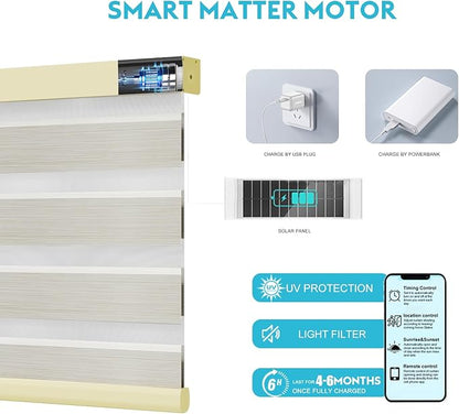 Motorized Zebra Blinds with Remote Smart Blind Work with Homekit Alexa SmartThings Electric Day and Night Shade Cordless Automatic Solar Powered Window Shade Customize(Light Gold)
