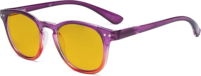 Eyekepper Ladies Blue Light Blocking Reading Glasses with Amber Tinted Filter Lens - Gradient Frame Computer Readers Women - Purple-Red Frame +2.00