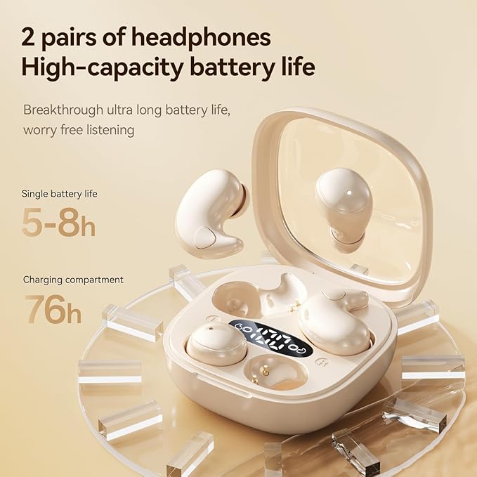 Flat Sleep Earbuds, Mini Invisible Discreet Wireless Earbuds for Side Sleepers, Tiny in-Ear Headphones for Sleeping with Small Ear Canals (White)