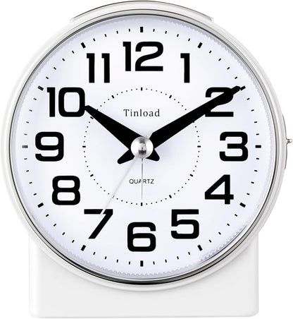 4.3" No Ticking Analog Alarm Clock,Silent Readable for Seniors,Easy to Set,Gradual Rise Alarm,Big Numbers,On/Off Switch on Side,Gentle Wake,Snooze,Lighted on Demand,Battery Operated,White