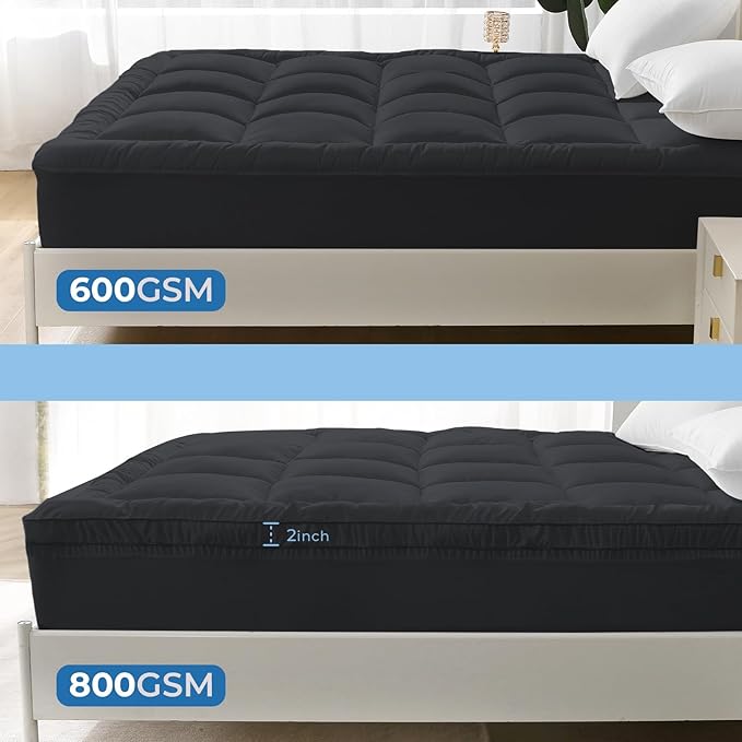 YUGYVOB Queen Mattress Topper - 600GSM Extra Thick Cooling & Breathable Mattress Pad with Deep Pocket 8"-21" & Soft Down Alternative Filling, Grey