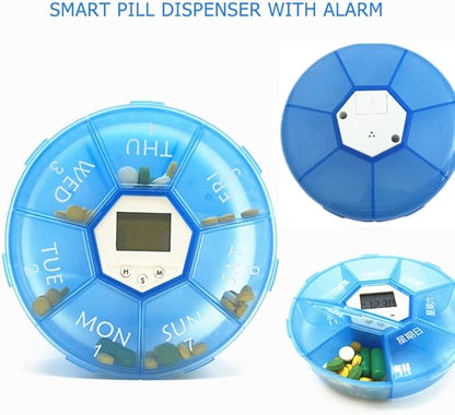 Weekly Pill Dispenser with Alarm, 7-Day Medicine Pill Organizer with up to 4 Alarms Per Day,Portable Smart Pill Box, Pill Reminder