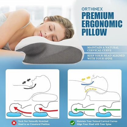 Sleep Apnea Pillow, Ergonomic Pillow for Neck Pain Relief, 2 in 1 Neck Support Pillow for Sleeping, Breathable Comfortable,Reducing Snoring byto 68%, for Side & Back Sleepers (Black)