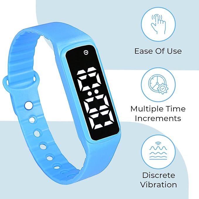 Sensory Wrist Timer for Kids, Teachers, Students, Simple Reminder Watch with Silent Alarm Clock Wristband, Classroom Countdown (Blue)