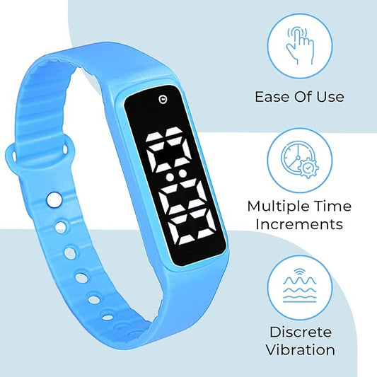 Sensory Wrist Timer for Kids, Teachers, Students, Simple Reminder Watch with Silent Alarm Clock Wristband, Classroom Countdown (Blue)