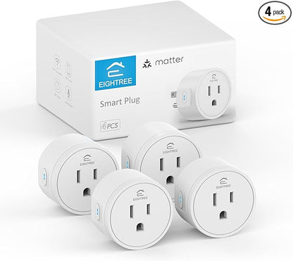 EIGHTREE Matter Smart Plug, Homekit Supported, Hub Required, Smart Plugs That Work with Alexa, Siri & Google Home, WiFi Plug with Remote Control, Timer & Schedule, Matter Smart Home 2.4GHz Wi-Fi Only
