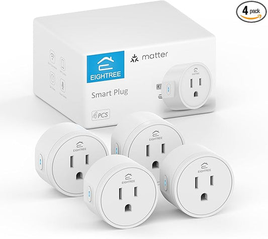 EIGHTREE Matter Smart Plug, Homekit Supported, Hub Required, Smart Plugs That Work with Alexa, Siri & Google Home, WiFi Plug with Remote Control, Timer & Schedule, Matter Smart Home 2.4GHz Wi-Fi Only