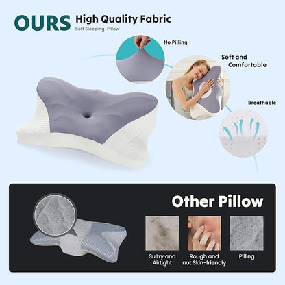 DUMOS Cervical Neck Pillow, Cooling Ergonomic Memory Foam Pillows for Neck Pain Relief with Breathable Pillowcase, Dual Height Orthopedic Support Contour Pillow for Side, Stomach Sleepers, Dark Grey